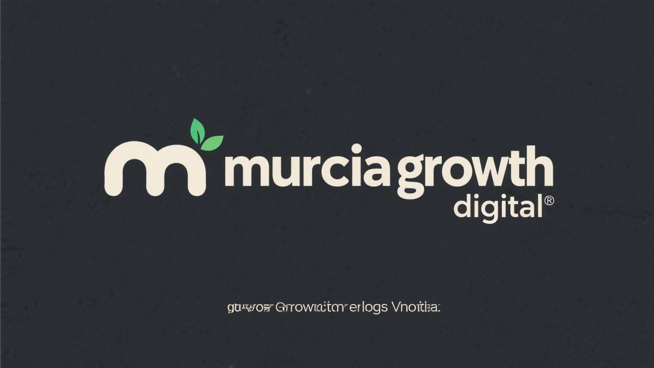Simple and clean logo for MurciaGrowth Digital with rounded typography, a small leaf icon, and minimal lines for easy recognition on light backgrounds.
